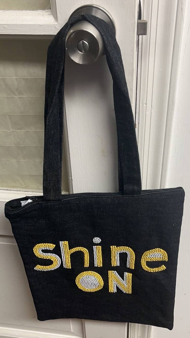 Shine On - Black Denim Beaded Tote Bag - Zip Closure - NEW - 11.5" 13.5"